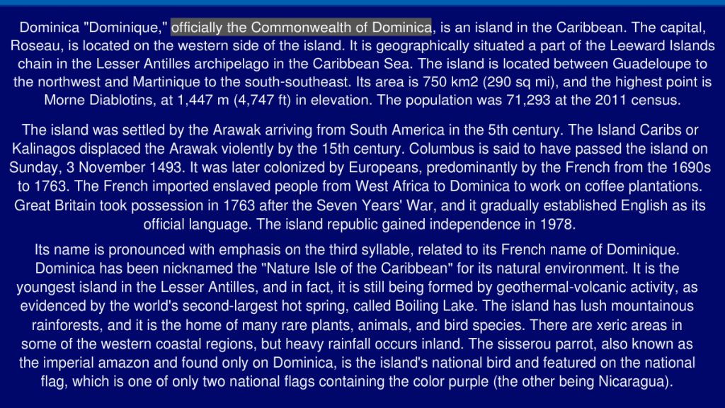 The Commonwealth of Dominica in brief